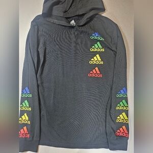 Adidas Youth Hoodie Sz XL Black Multicolor Logo Athletic Lightweight‎ Sweatshirt